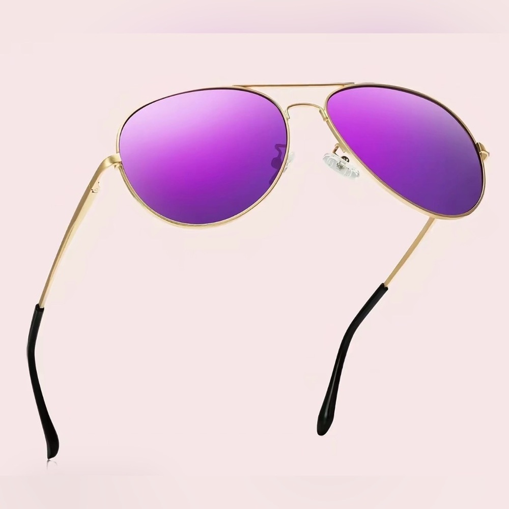 Purple and Gold Mirrored Polarized Aviator Sunglasses NWOT